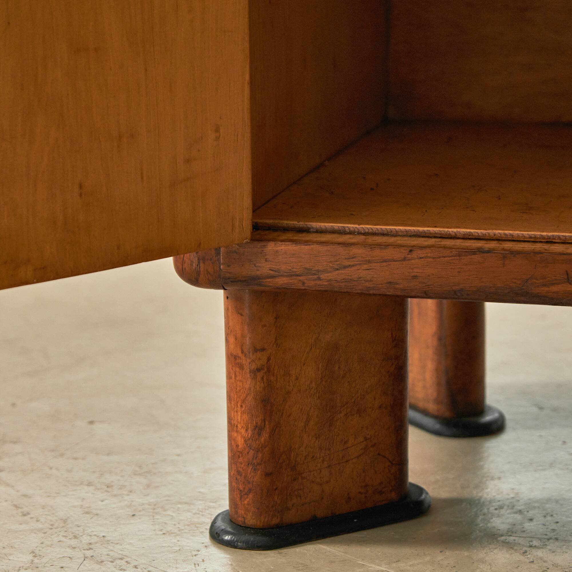 1950's Oakwood Display Cabinet with Sliding Glass Panels