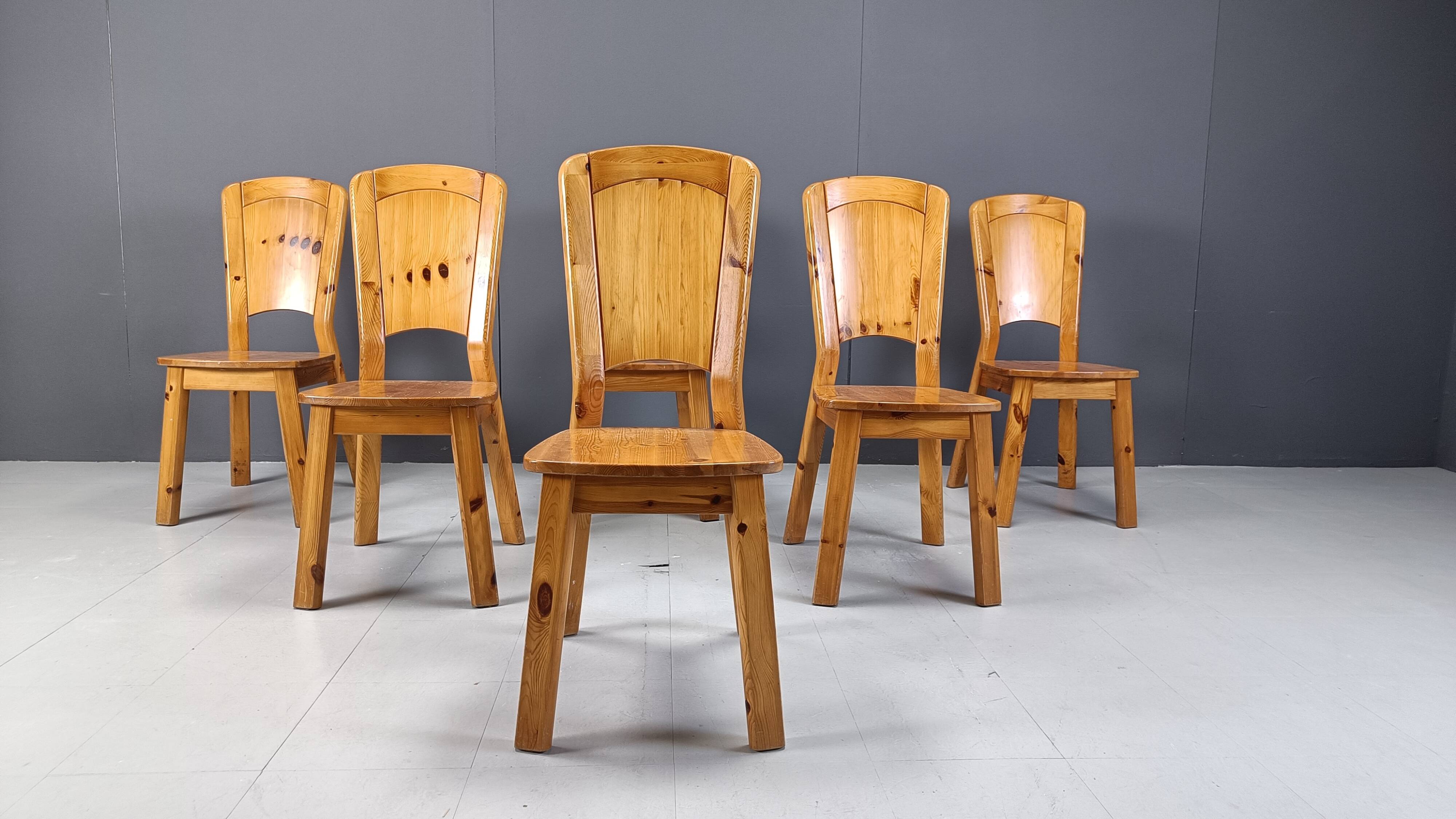 Vintage pine wood dining chairs - 1970s