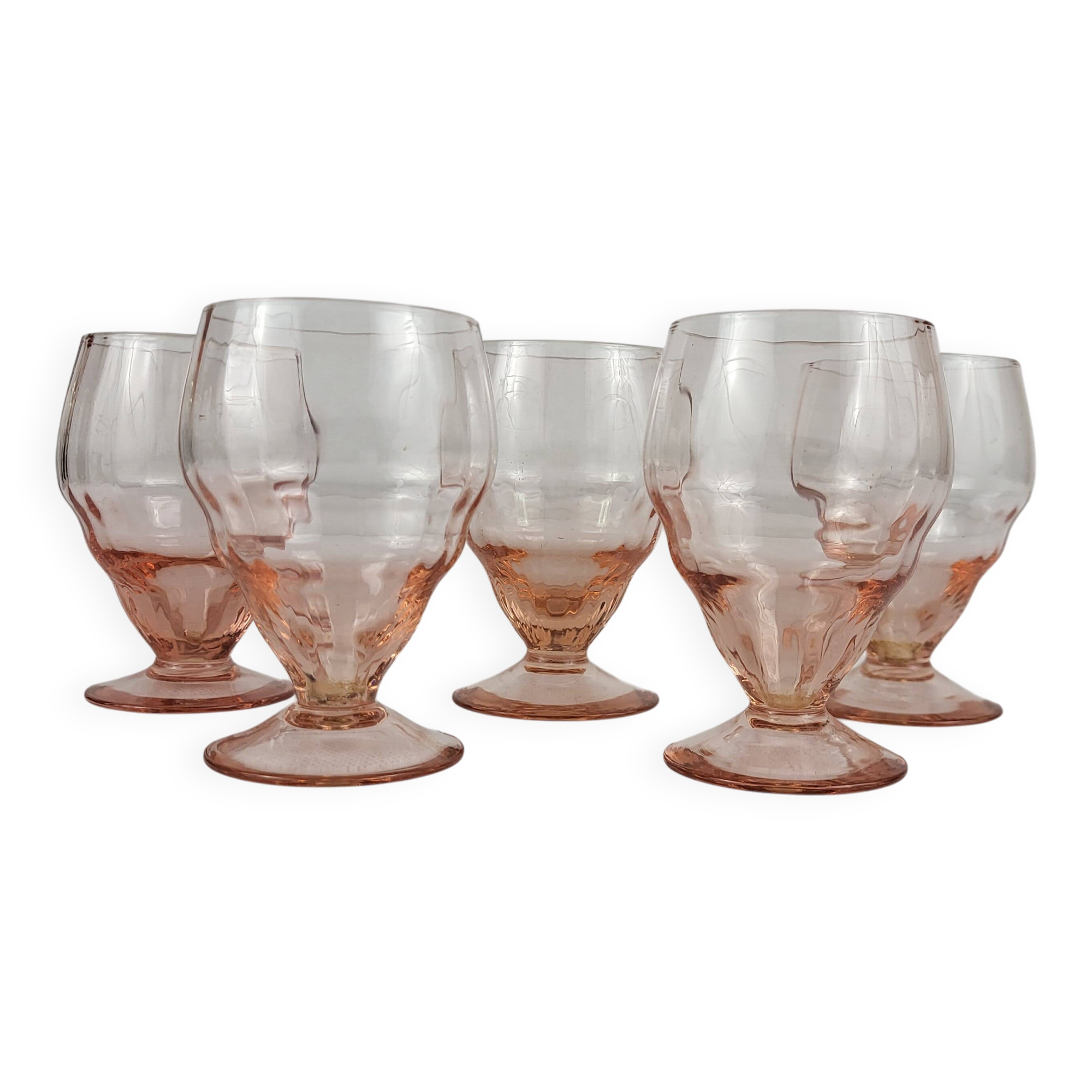 5 pink glass wine glasses