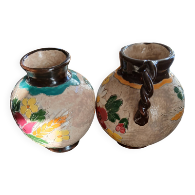 Vases Vallauris Massier à motifs de fleurs