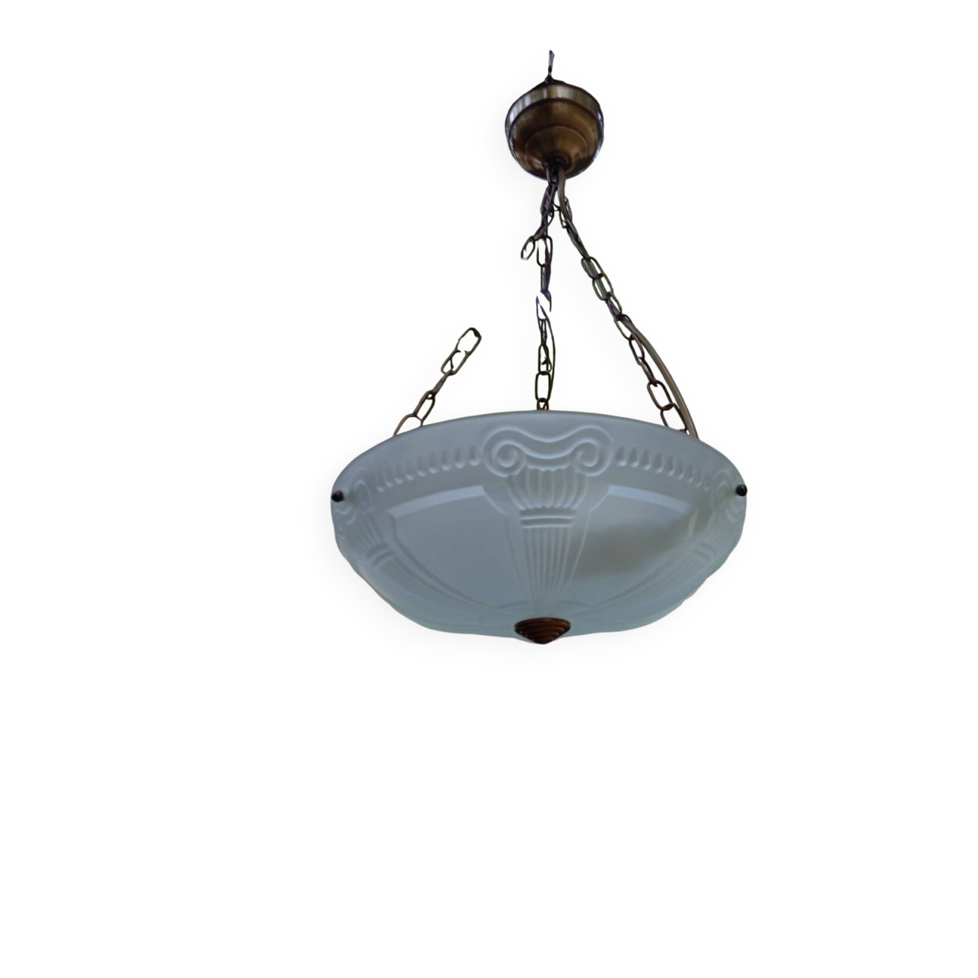 Frosted glass basin pendant light with column decor, art deco style