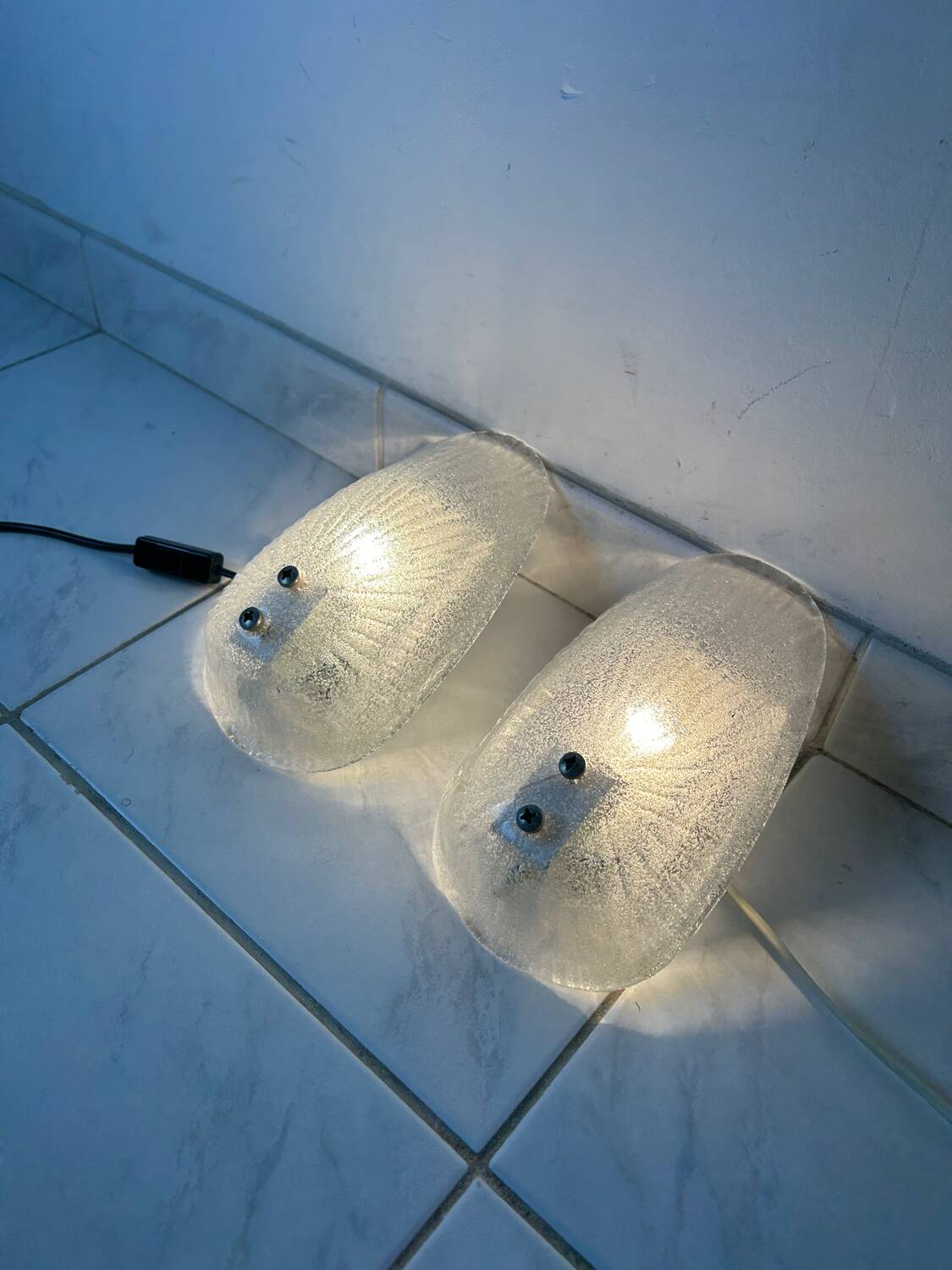 Set of two vintage Italian glass wall lamps