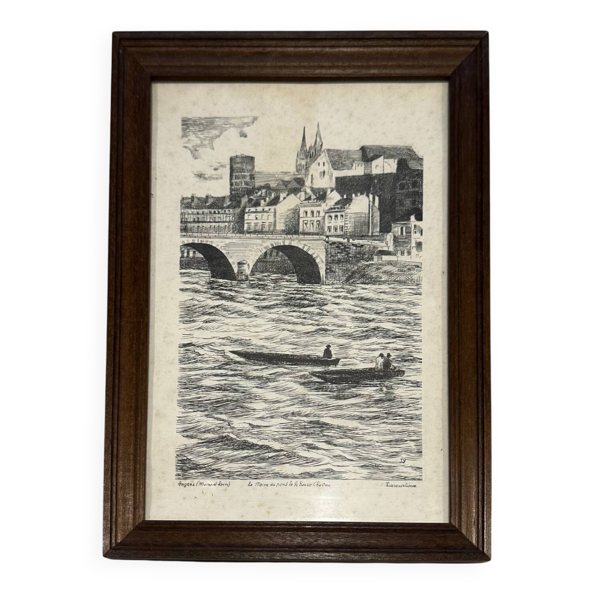 Engraving on vellum of the Maine and the Lower Chain Bridge