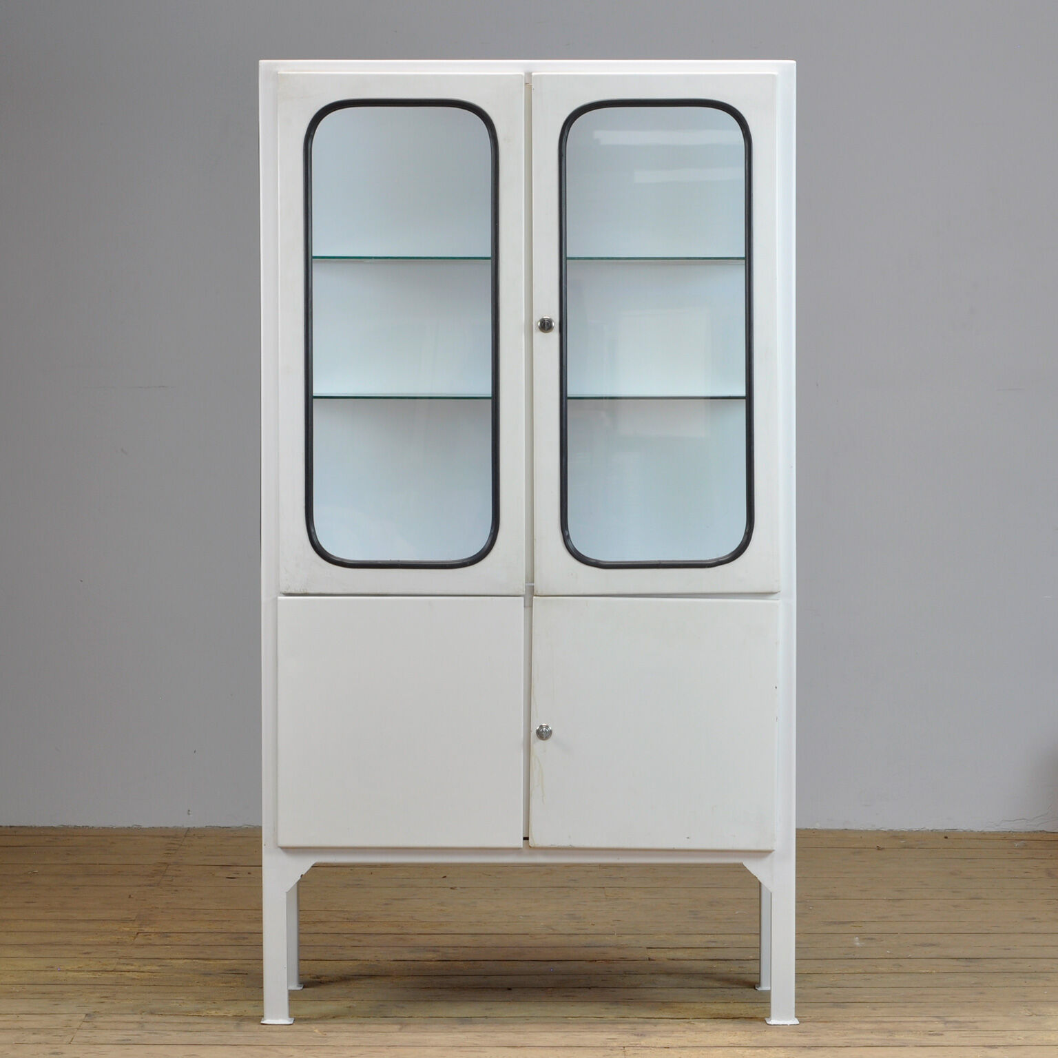 Vintage Glass And Iron Medical Cabinet, 1970s