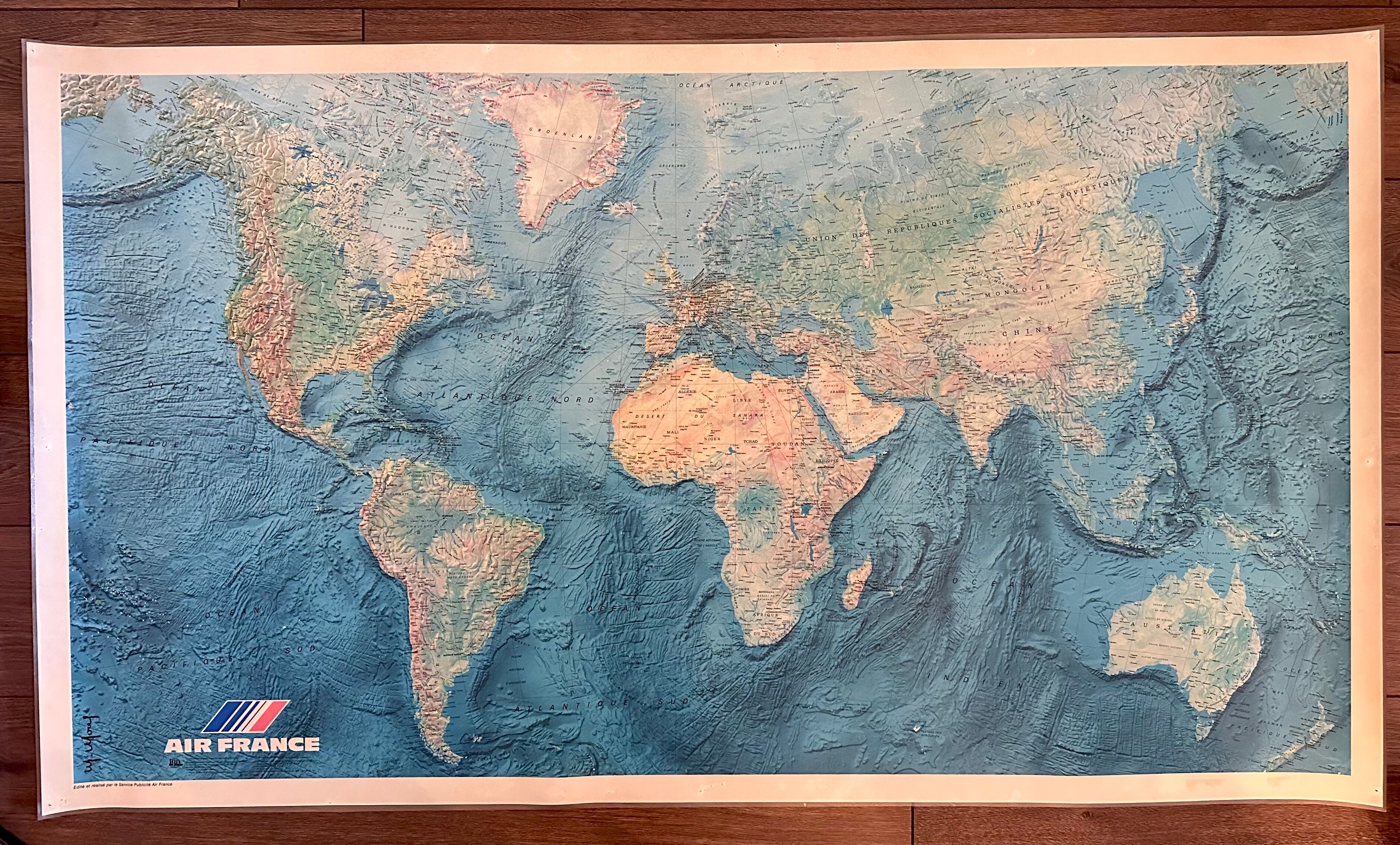 Planisphere map air france 80s - travel agency