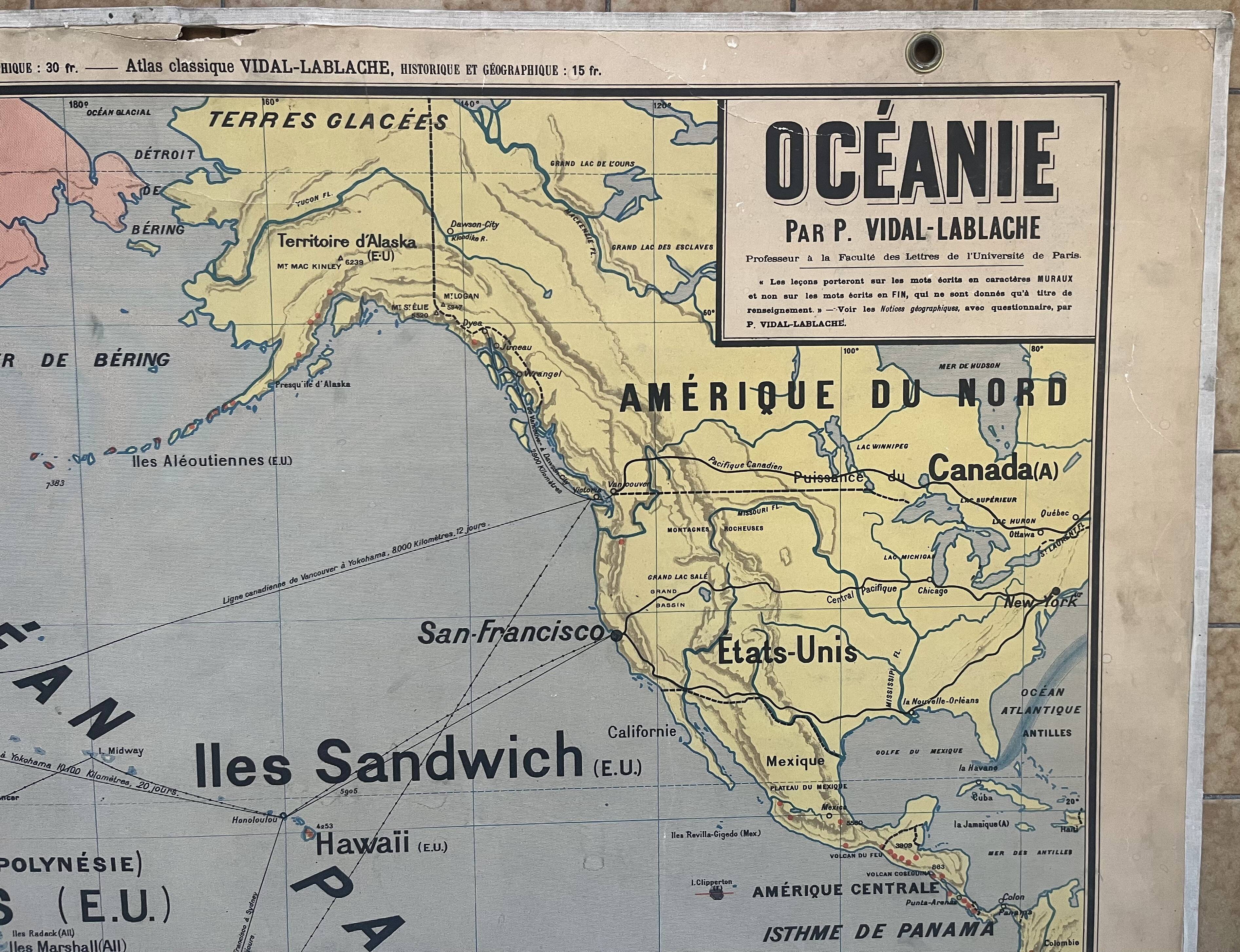 Old school map Vidal-Lablache 21, Mézières T15, 1900 Oceania
