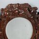 Antique small beveled mirror with carved wooden frame and waxed patina C714
