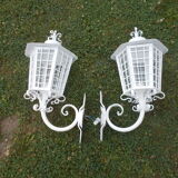 Pair of wrought iron lanterns