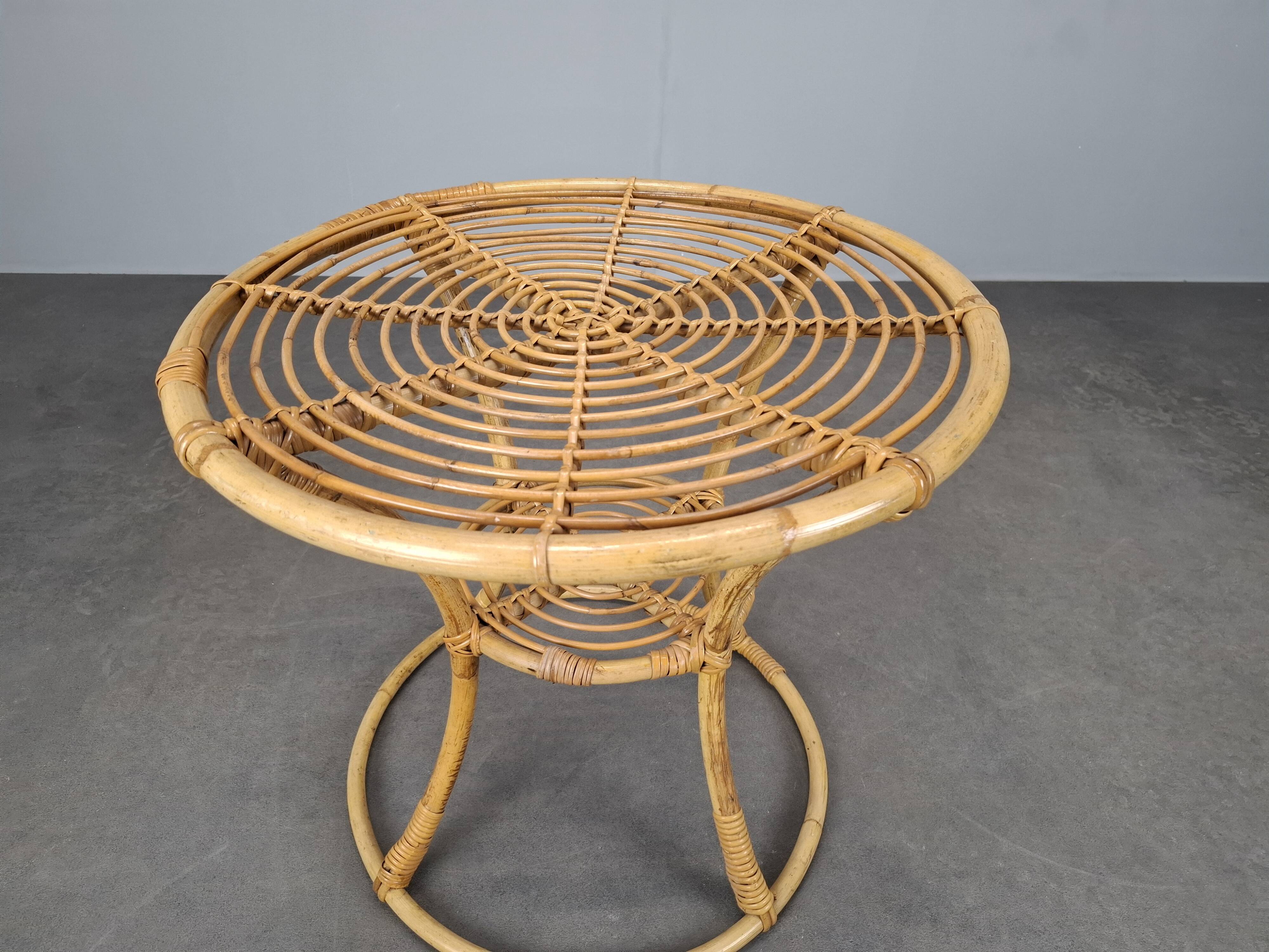 Czechoslovak Midcentury Rattan and Bamboo Side Table, 1960s