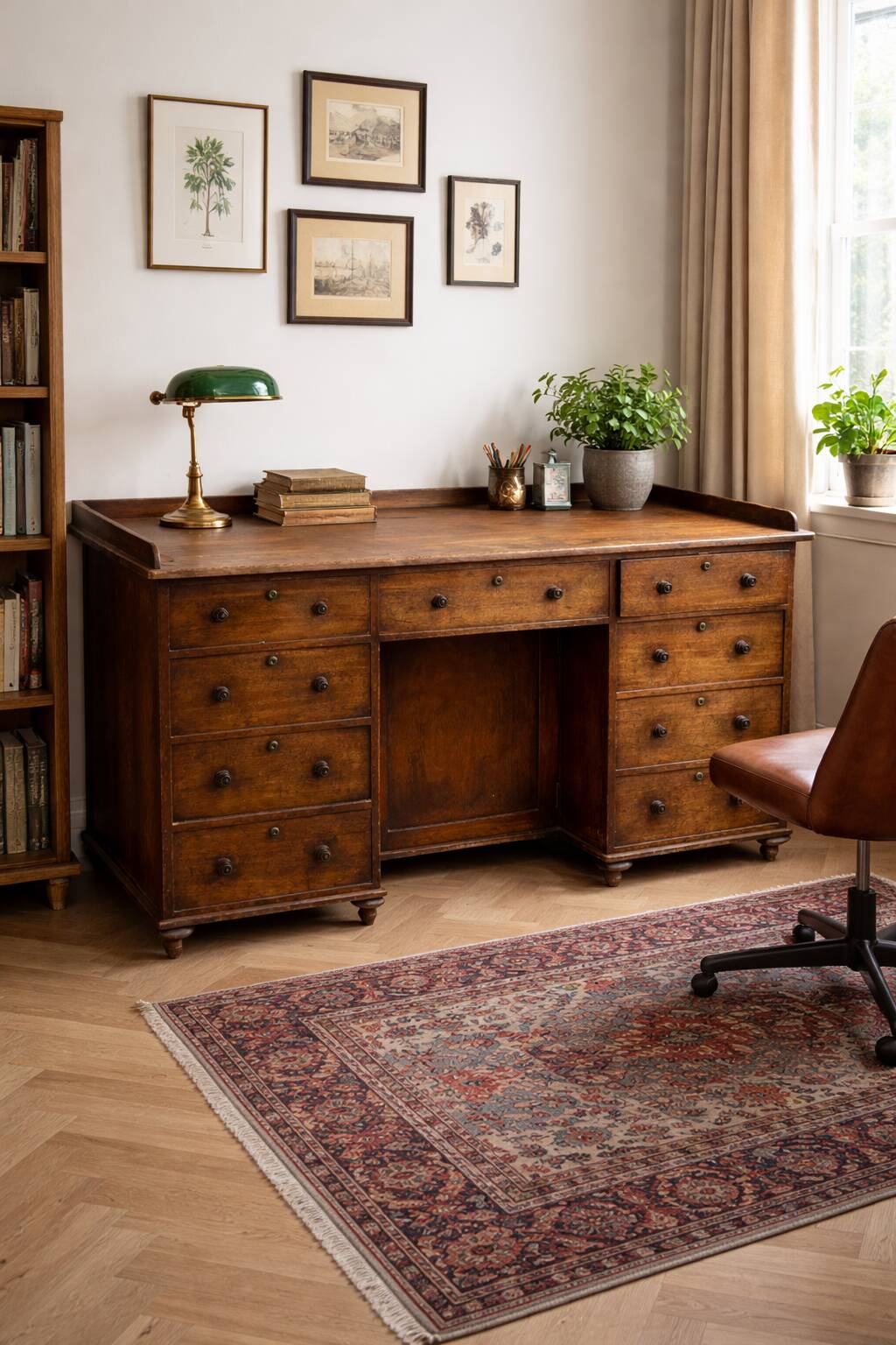 English desk with wooden drawers, late 19th century