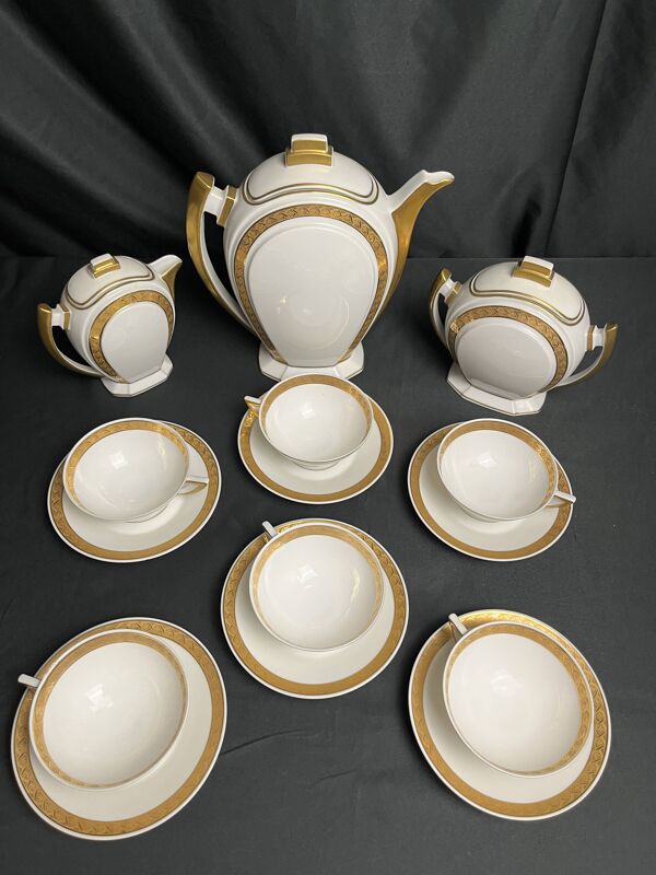 Art déco, service à café 9 pièces porcelaine Limoges vers 1930