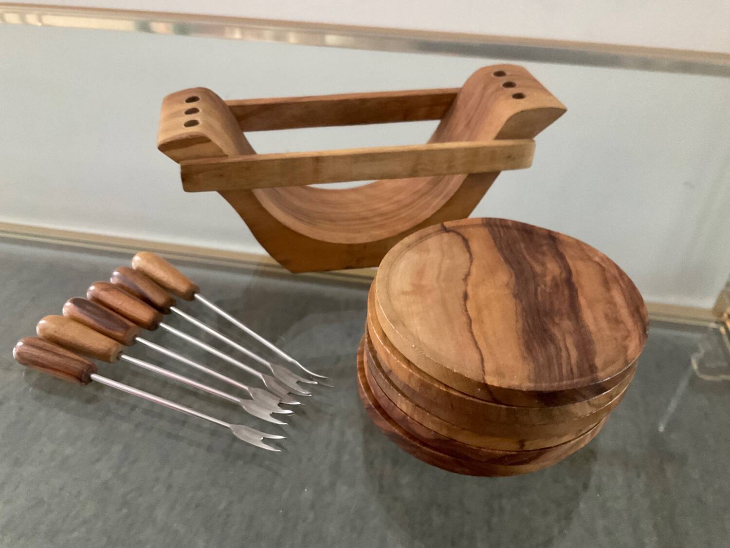 Vintage wooden coaster set