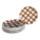 Set of 8 brown checkered plates Moulin des Loups tablecloth