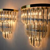 Pair of Venini wall lamps, 3 levels, triedri crystals, Italy, 1970