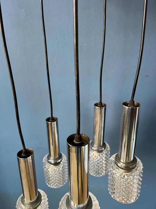 Lampe suspendue en cascade de verre cristal du milieu du siècle