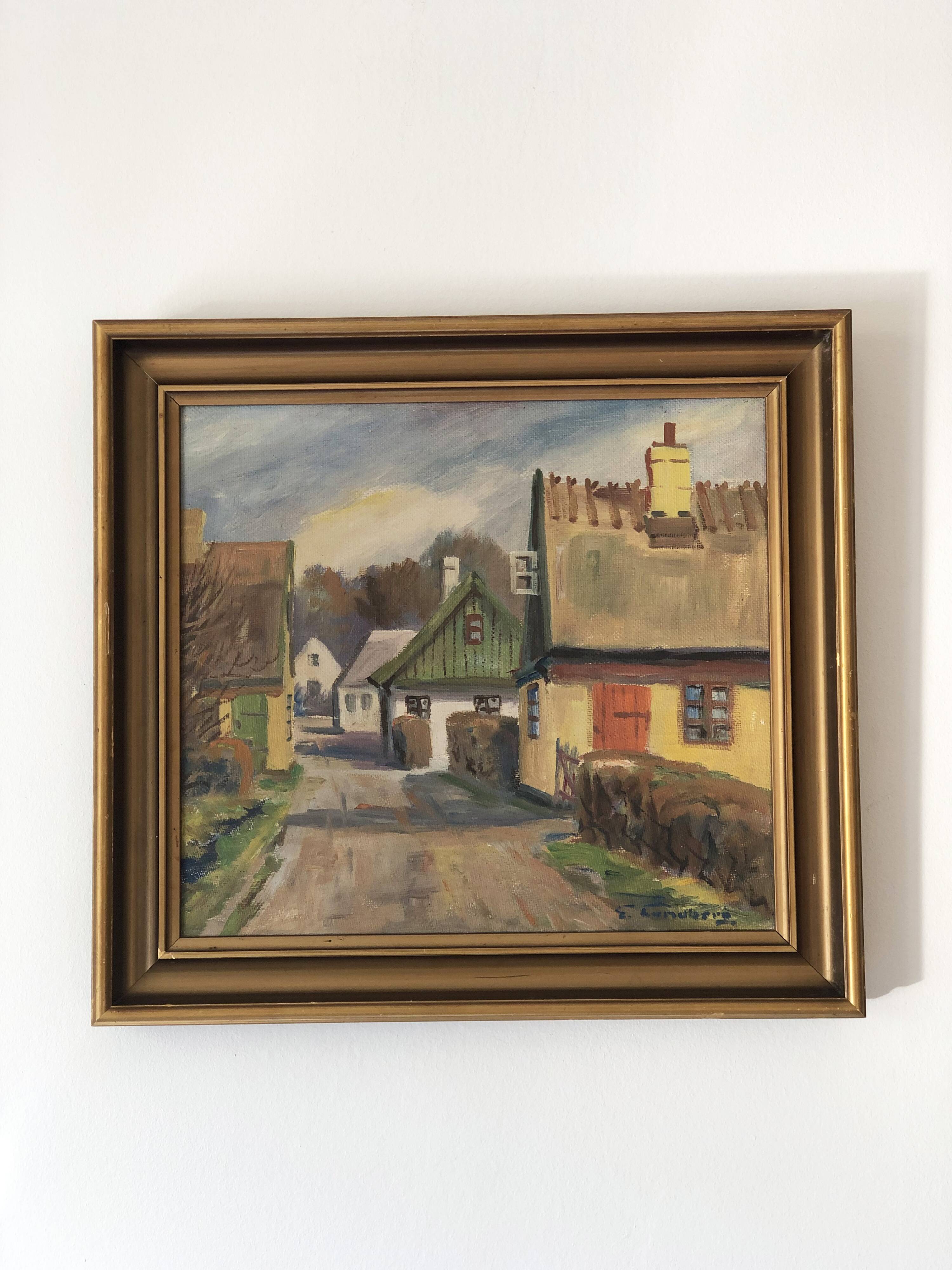 Vintage Original Cottage Oil Painting: Framed Countryside Art