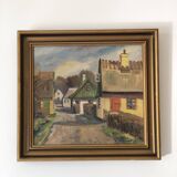 Vintage Original Cottage Oil Painting: Framed Countryside Art