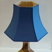 70's design table lamp in gold brass and blue fabric