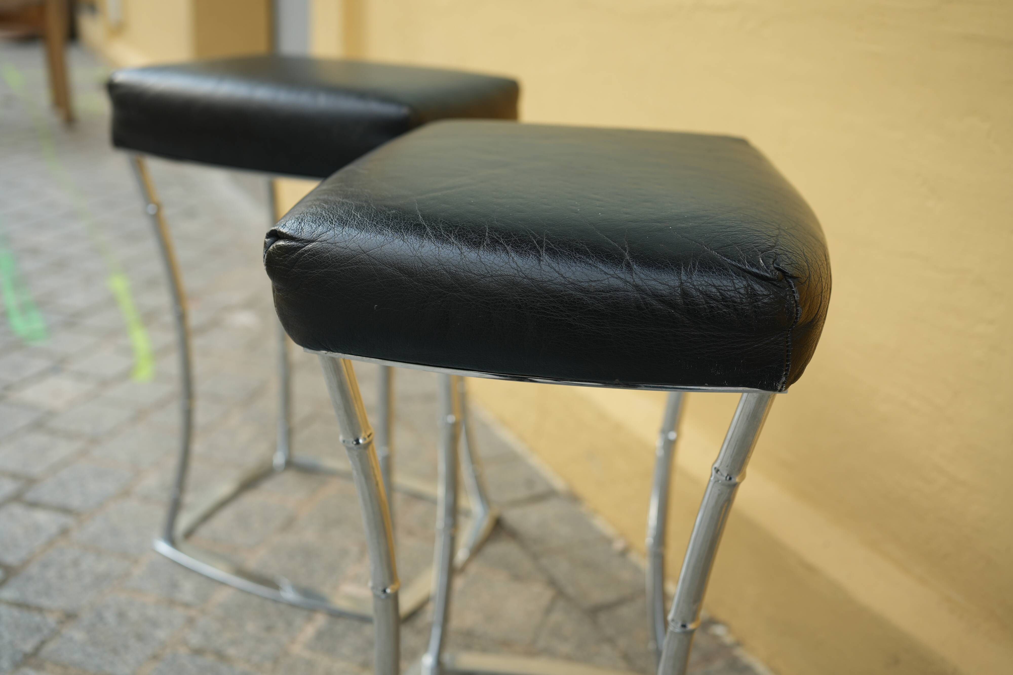 Pair of Bamboo Style Stools Attributed to Jacques Adnet: