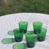 5 glasses in green glass with water or aperitif, made in italy, vintage