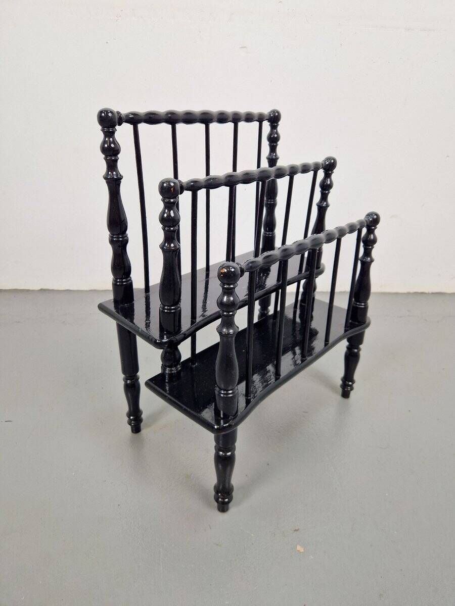 Antique Wooden Bobbin Canterbury Magazine Rack, 1890
