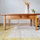 Low farmhouse table in honey pine wood with drawer, L96cm