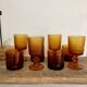 8 mismatched vintage amber glasses