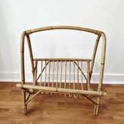 Vintage rattan magazine rack in bohemian style '1970s -