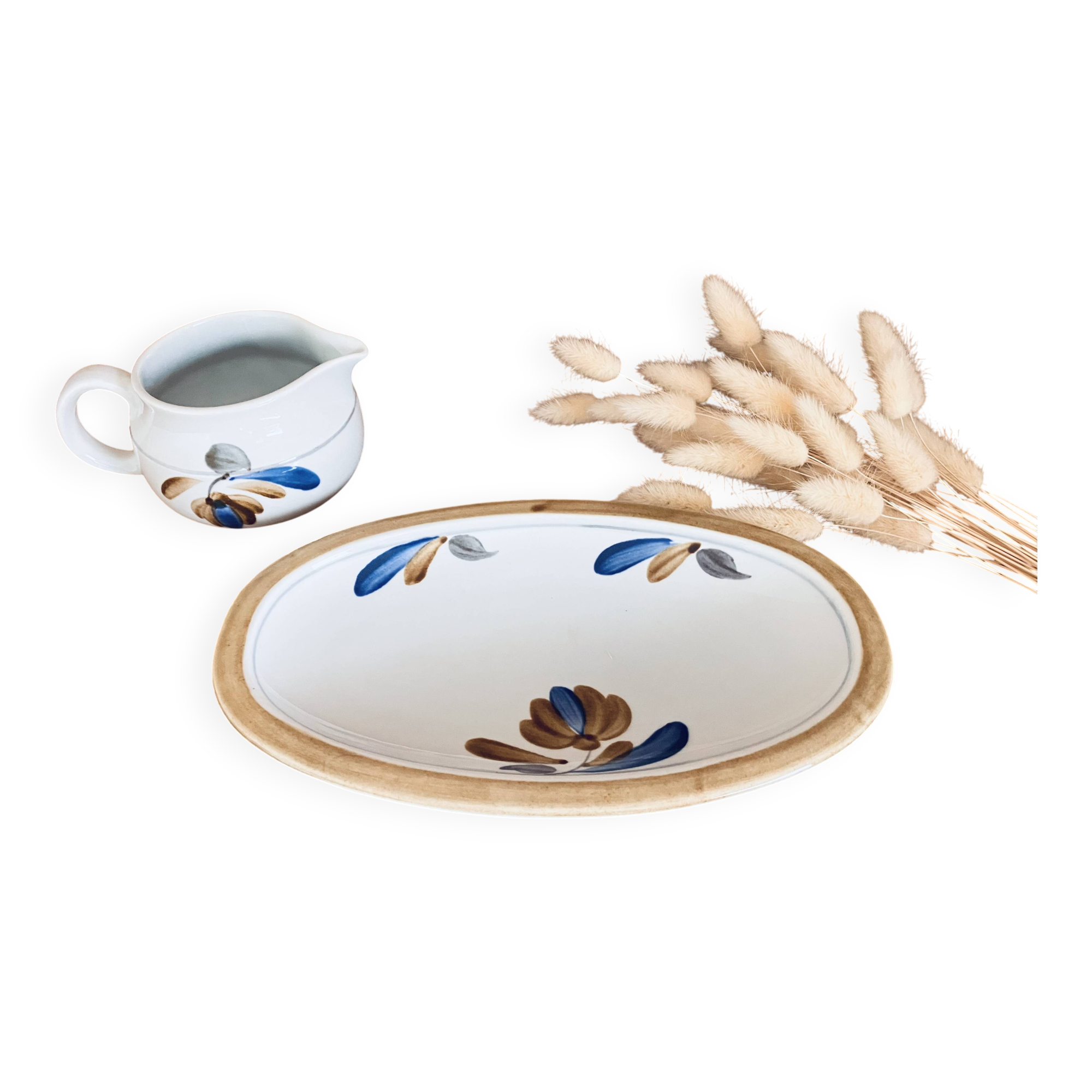 Milk jug and dish Boch Belgium La Louvière Keramis 1970s