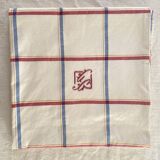 Nappe ancienne écossaise monogrammée CG- Coton - 140x140 cm