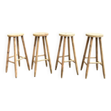 Set of 4 bar stools in fir wood.