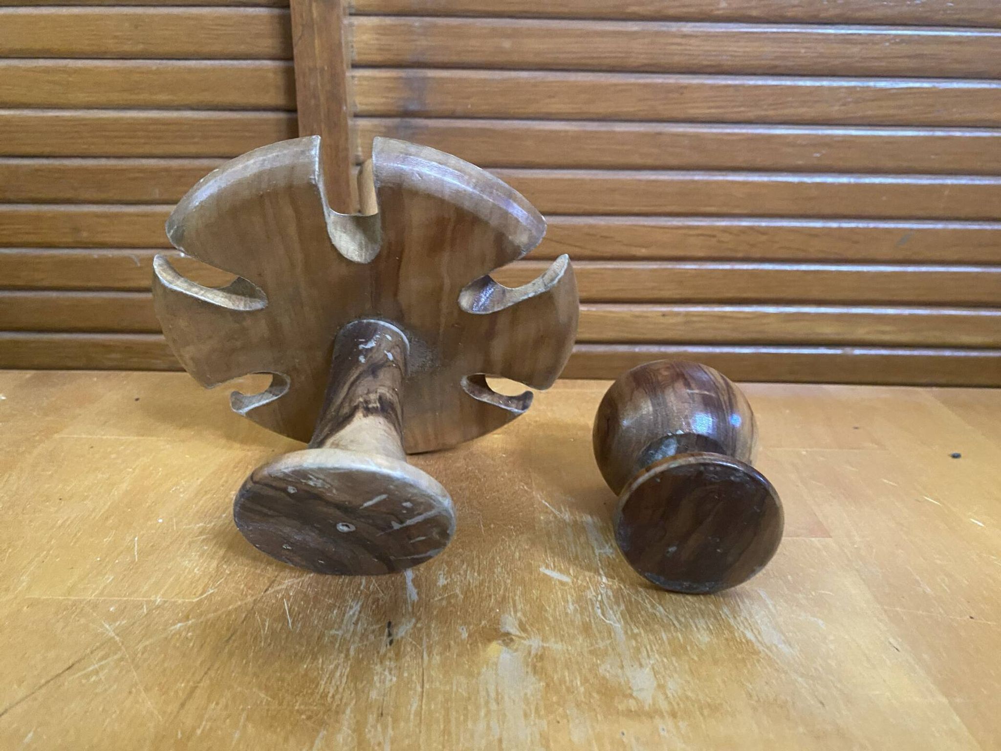 Rotating Display Stand 6 Egg Cups Olive Wood & Teak 1960s Vintage
