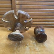 Rotating Display Stand 6 Egg Cups Olive Wood & Teak 1960s Vintage