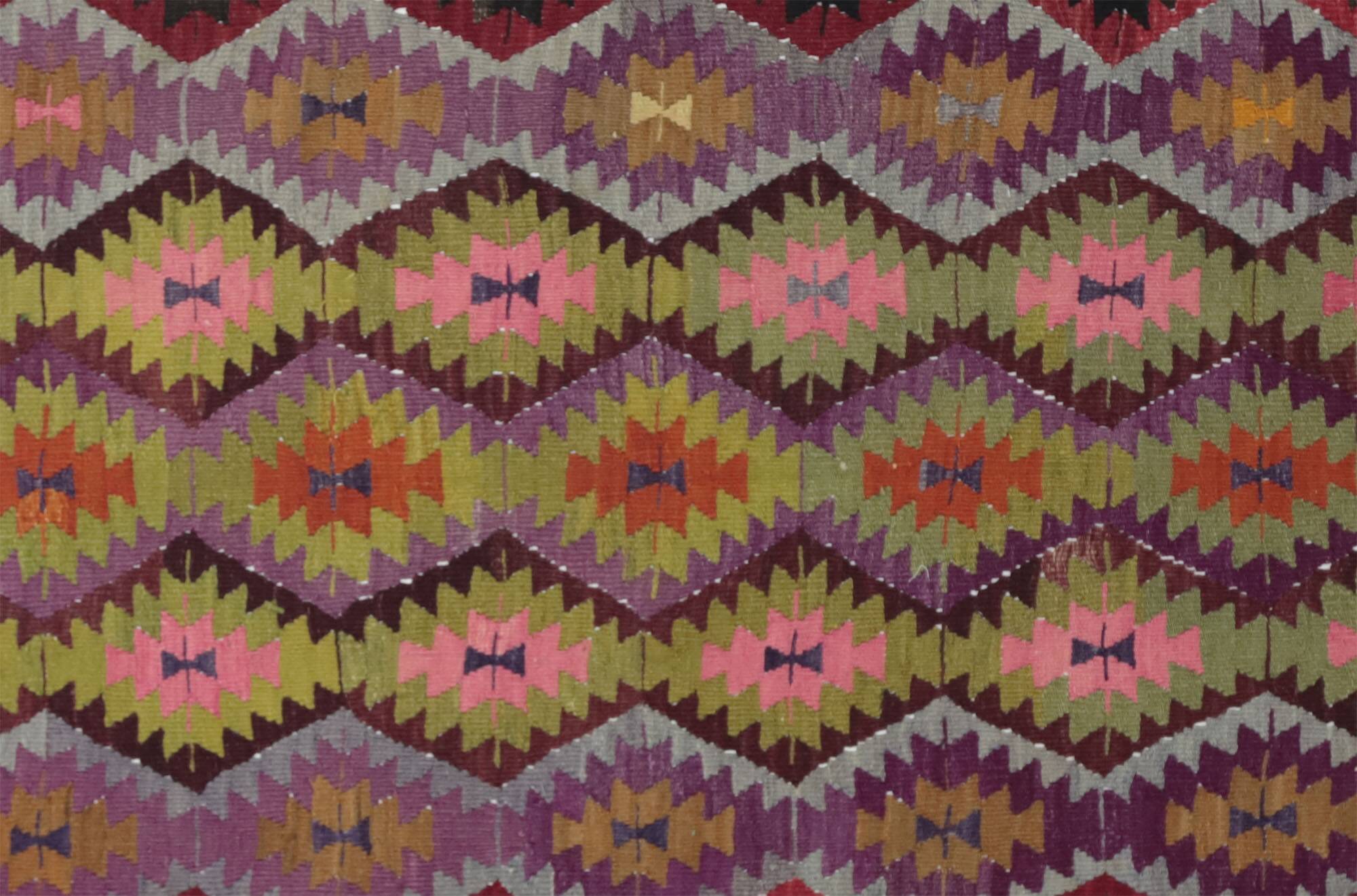 Turkish Kilim Yuruk Vintage 165x275 cm Geometric Pink Green Yellow
