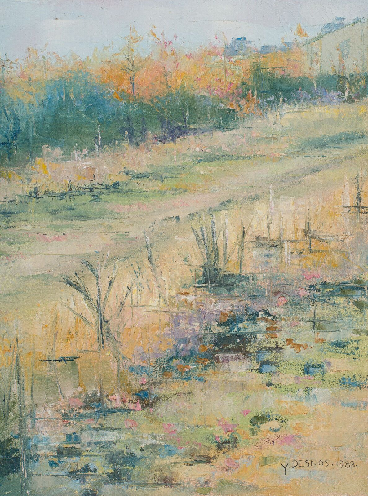 Oil on canvas Chemin en Automne by Yannick Desnos Guémené-Penfao XXe