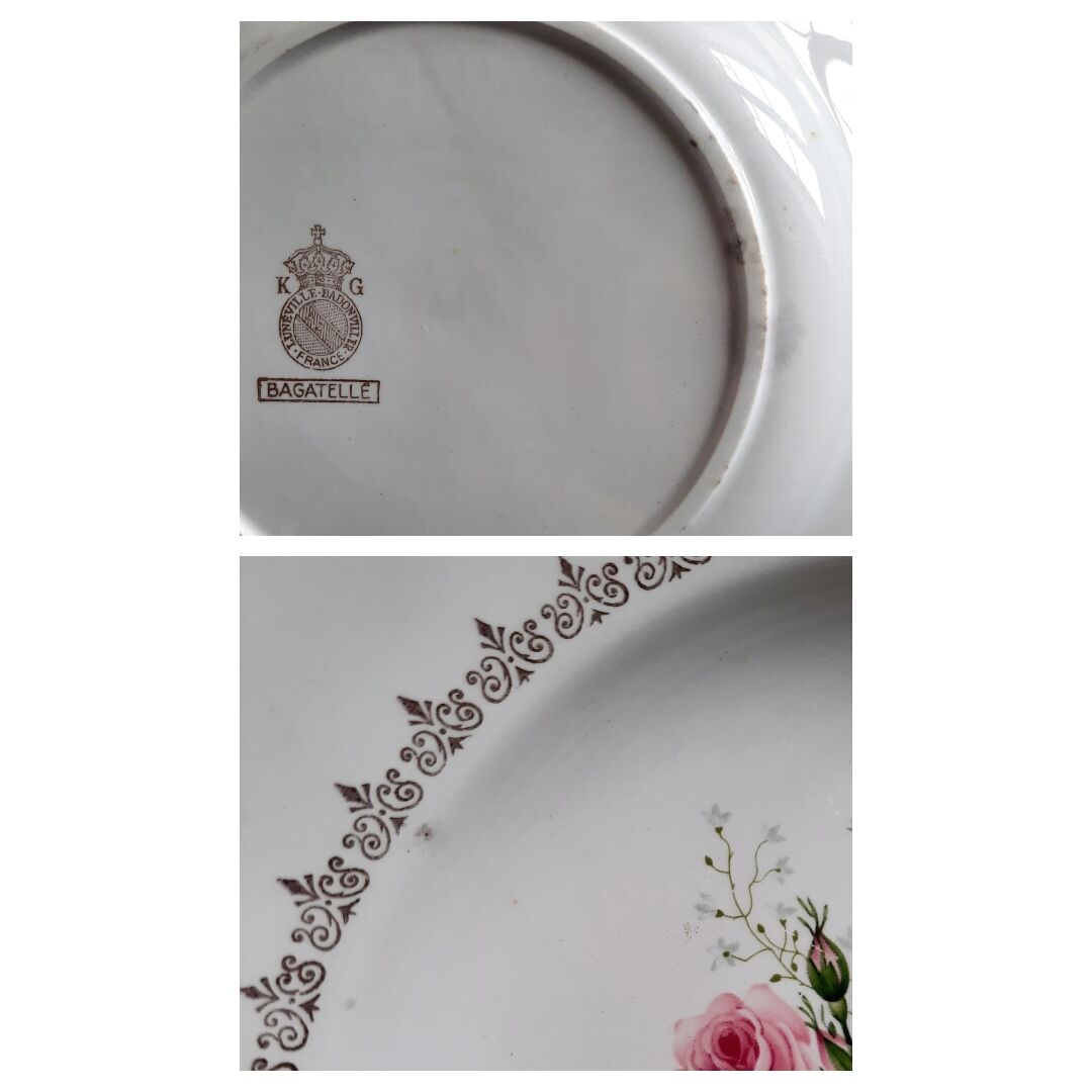 Old hollow plates mismatched in earthenware with gilded edges