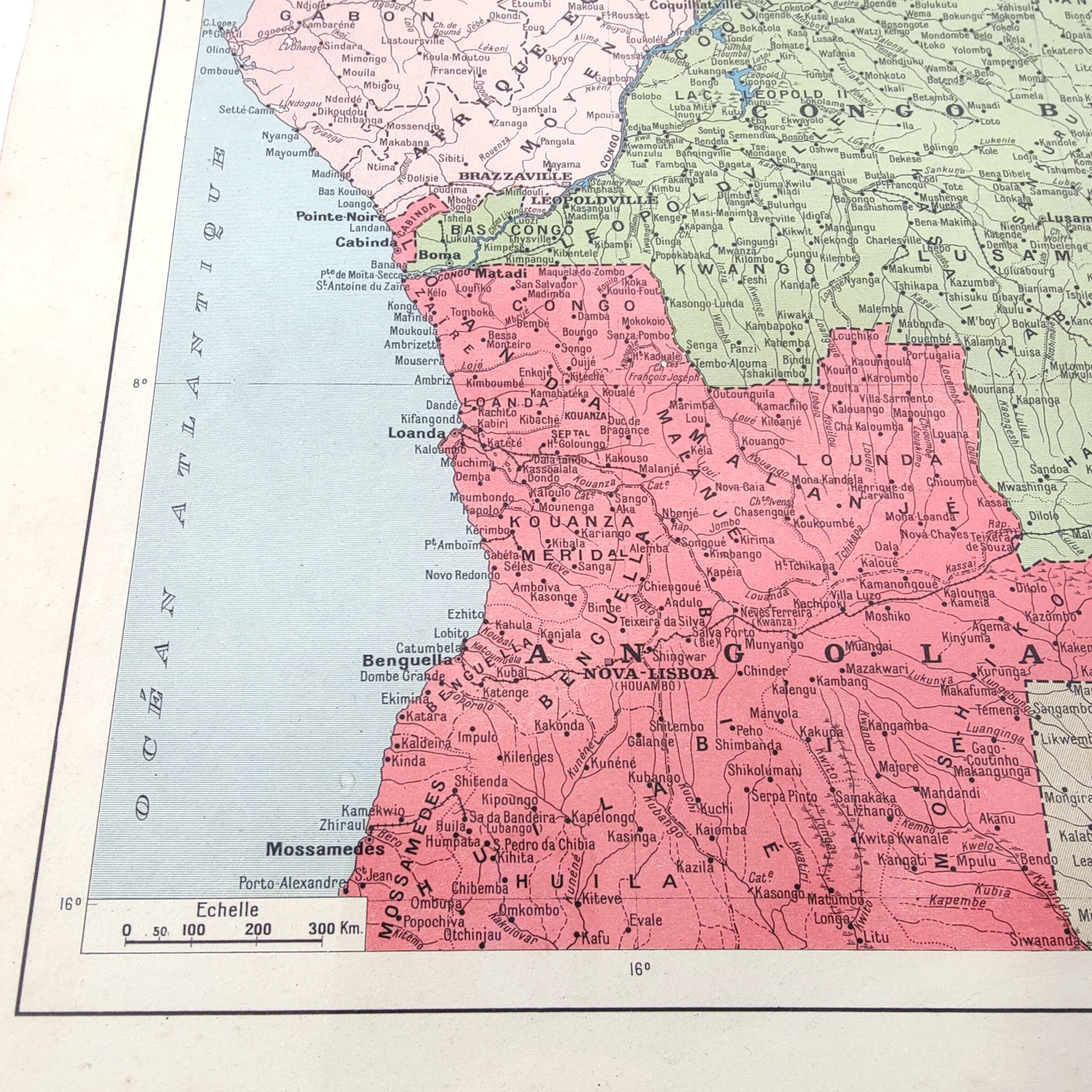 Carte vintage Afrique Centrale  38x43cm de 1950