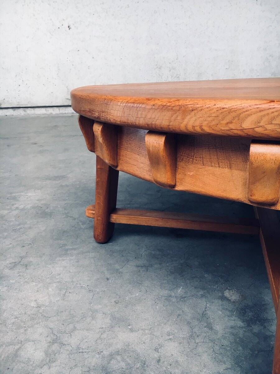 Brutalist Handcrafted Oak Coffee Table, Netherlands, 1950s