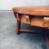 Brutalist Handcrafted Oak Coffee Table, Netherlands, 1950s