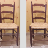 2 wooden and straw chairs