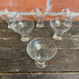 Set of 6 Vintage Glass Ice Cream Bowls Design France #D697