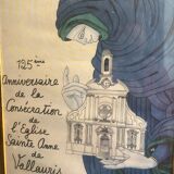Old poster of St Anne's Church in Vallauris, Jean Marais, 1991