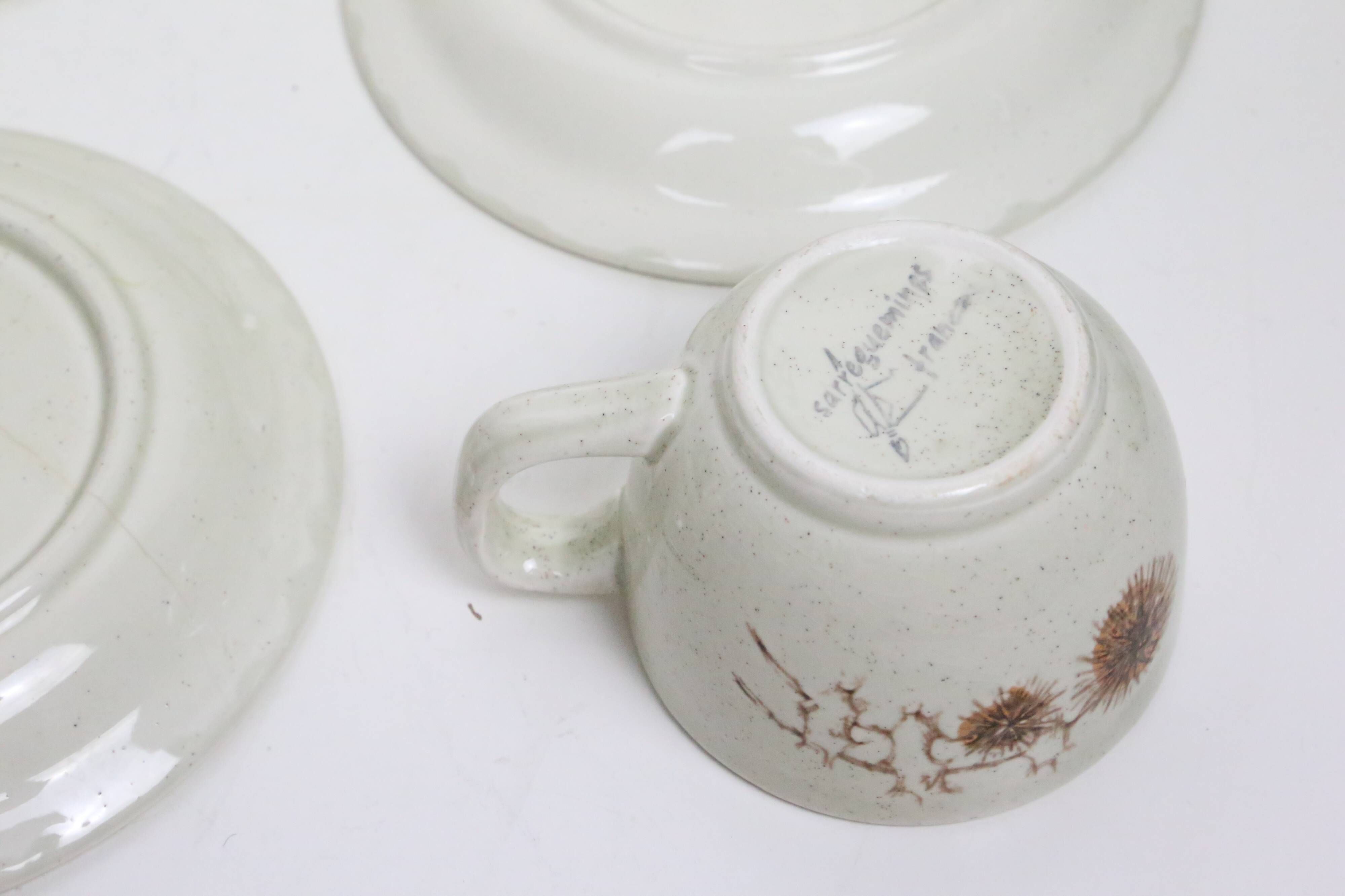 Set of 4 cups and saucers, Sarreguemines, Chardon model, vintage French