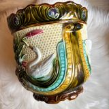 Majolica pot with signs