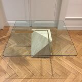 Artedi Italy coffee table in travertine, brass and glass 1970s