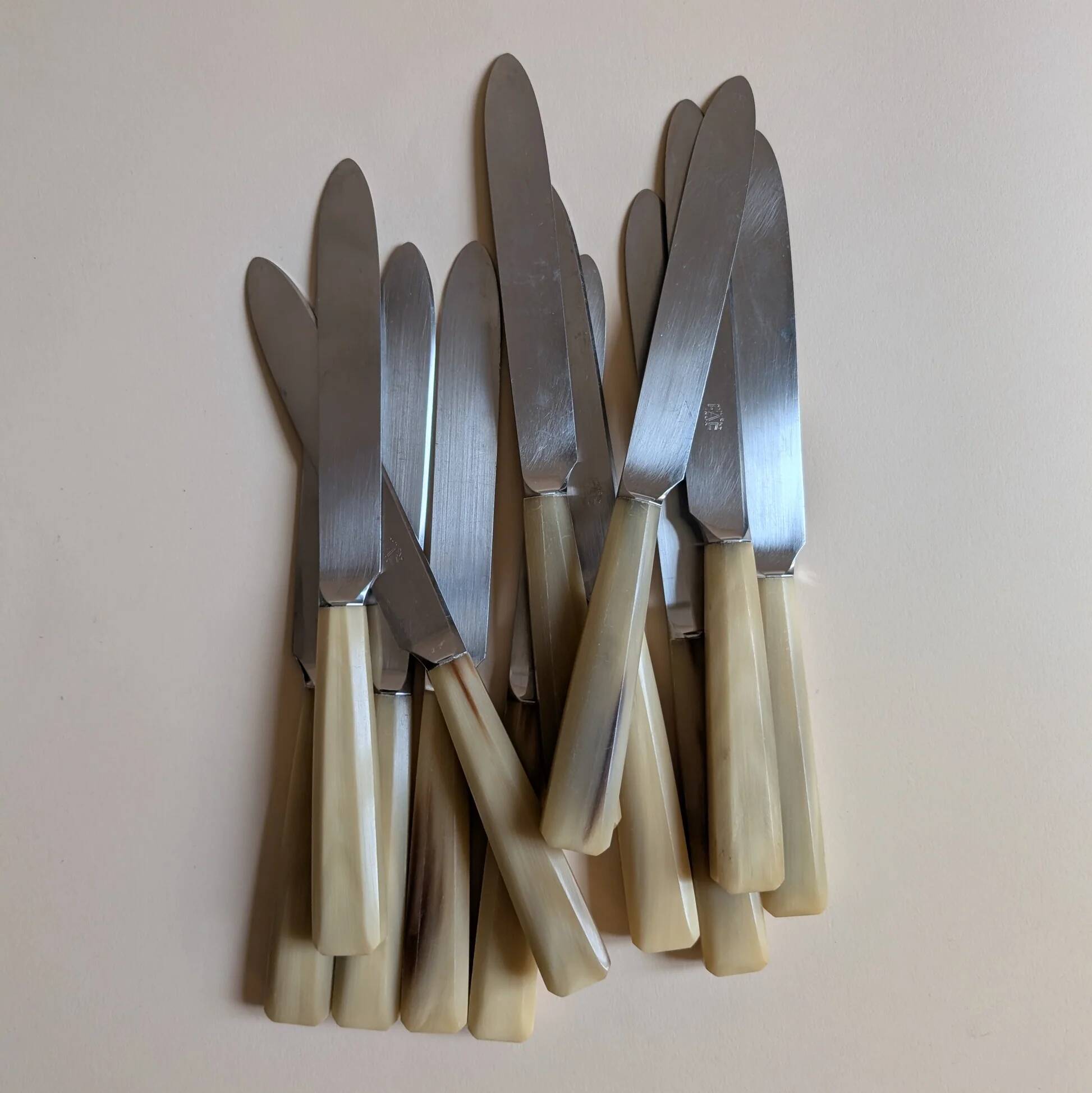 Set of 25 horn and stainless steel knives