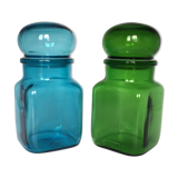 Pair of green and blue jars