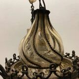 Antique Wrought Iron Murano Glass Light Pendant