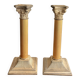 Pair of Silver Metal Candle Holders Neo-Classical Fluted Corinthian Column