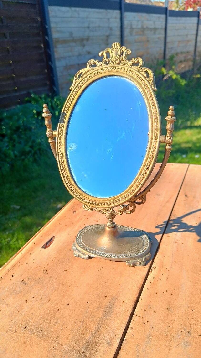 Miroir de table vintage en laiton doré – style Napoléon III,